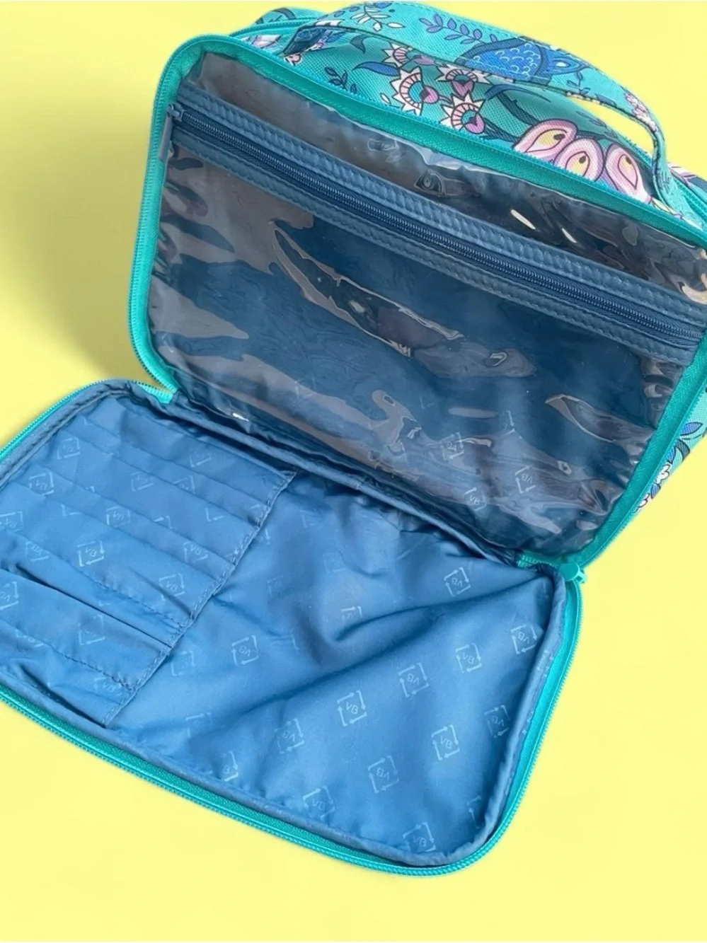 Vera Bradley Teal Floral Cosmetic Case with Handle